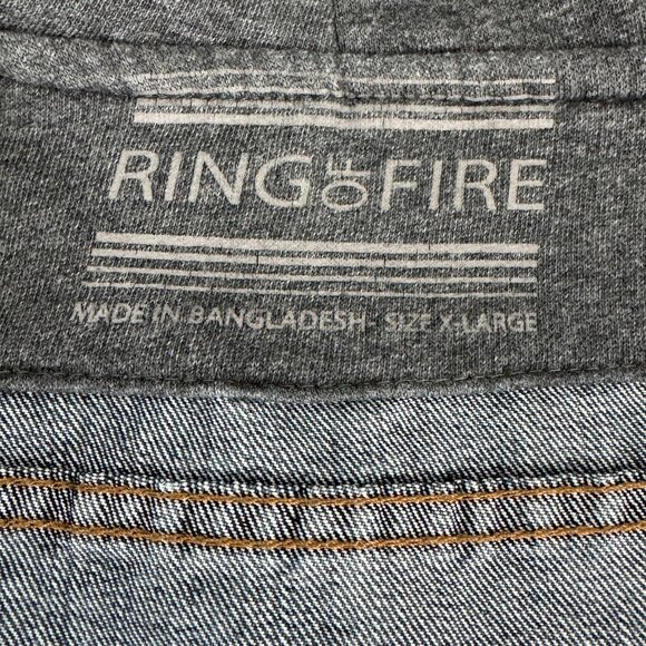 Ring of Fire Hooded Denim Jacket Trucker Streetwear Layered Gray Hoodie Boys XL - Picture 5 of 9